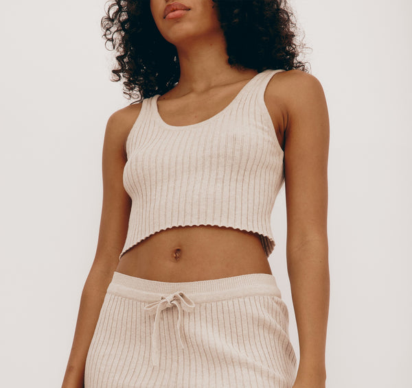 organic basics True Knit Crop Tank Top Oat