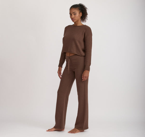 Organic Basics True Knit Wide Leg Pants Walnut