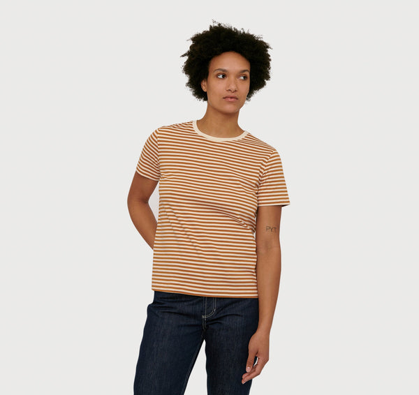 organic basics True Tee Ocher Stripe