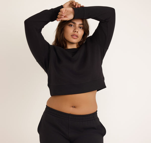 Organic Basics Weekend Crop Crewneck Black