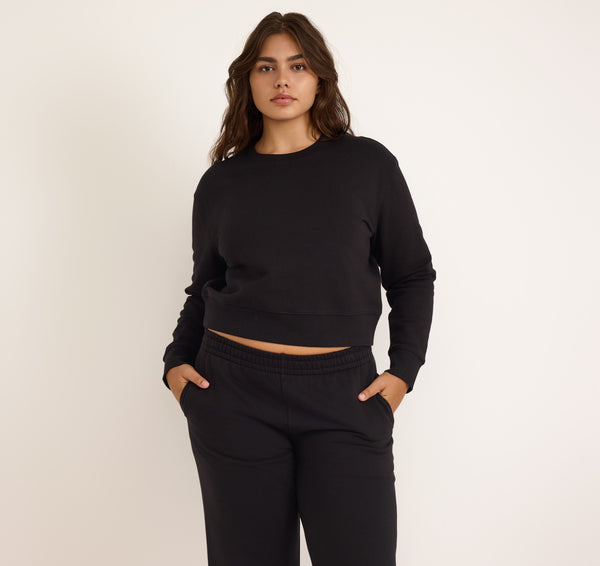 organic basics Weekend Crop Crewneck Black