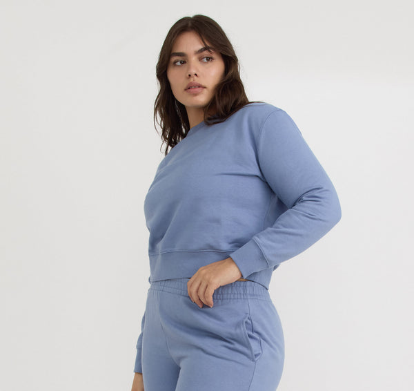 organic basics Weekend Crop Crewneck Misty Blue