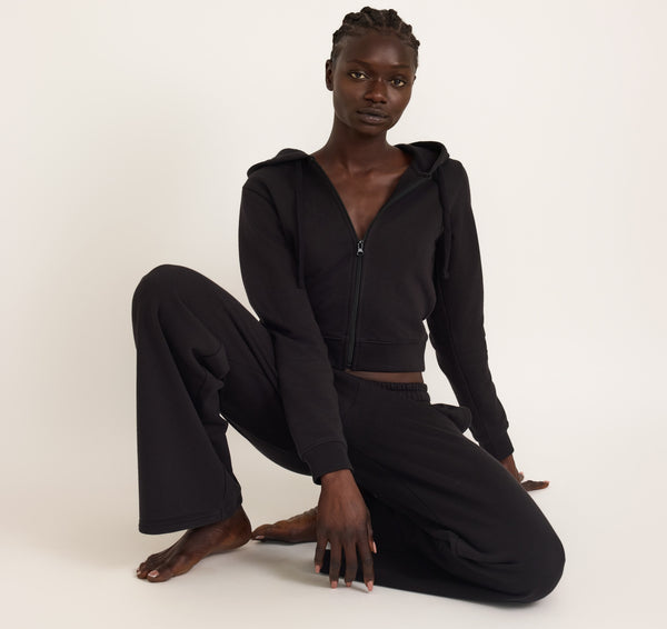 organic basics Weekend Crop Zip Hoodie Black