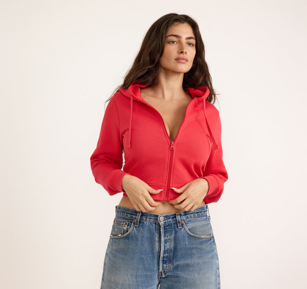 organic basics Weekend Crop Zip Hoodie Strawberry