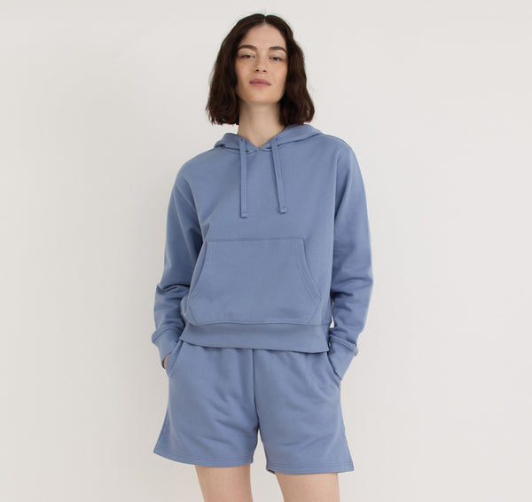 Organic Basics Weekend Longline Shorts Misty Blue