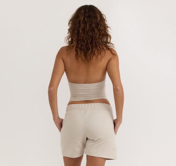 Organic Basics Weekend Longline Shorts Sandstone