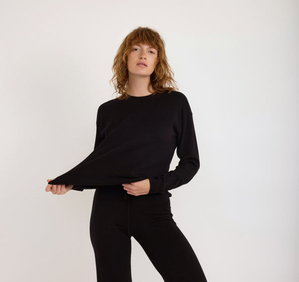 Organic Basics Soft Knit Boxy Crewneck Sweater Black