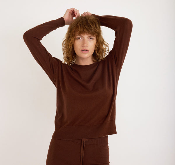 organic basics Soft Knit Boxy Crewneck Sweater Rich Brown