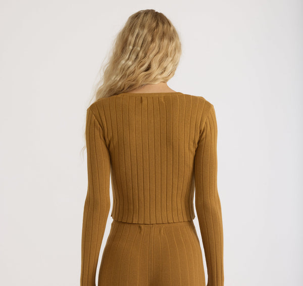 Organic Basics Soft Knit Rib Crop Cardigan Golden Clay