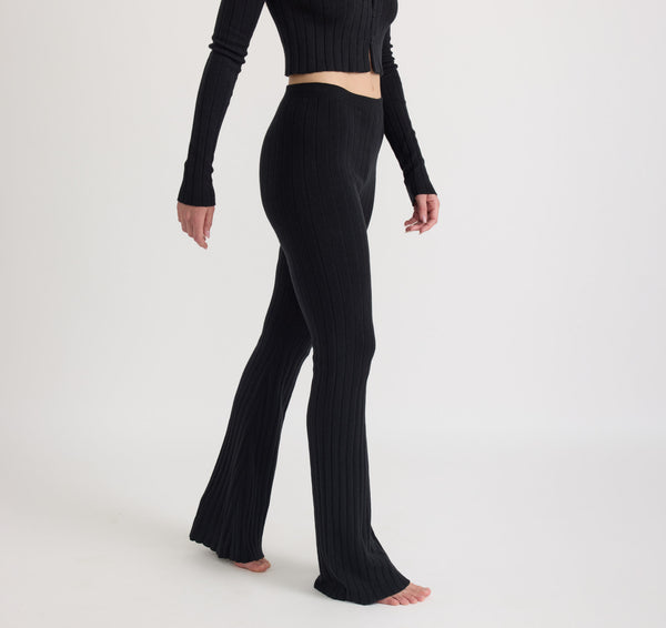 Organic Basics Soft Knit Rib High-Rise Flare Pants Black