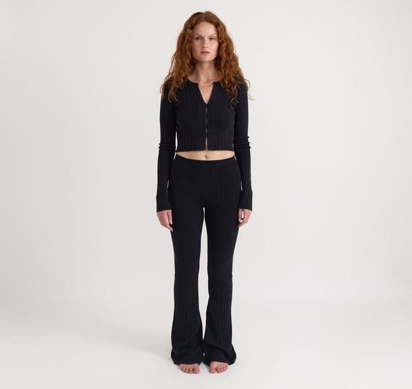 Organic Basics Soft Knit Rib High-Rise Flare Pants Black