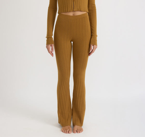 Organic Basics Soft Knit Rib High-Rise Flare Pants Golden Clay