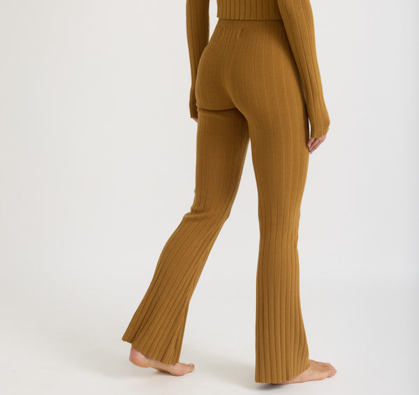 organic basics Soft Knit Rib High-Rise Flare Pants Golden Clay