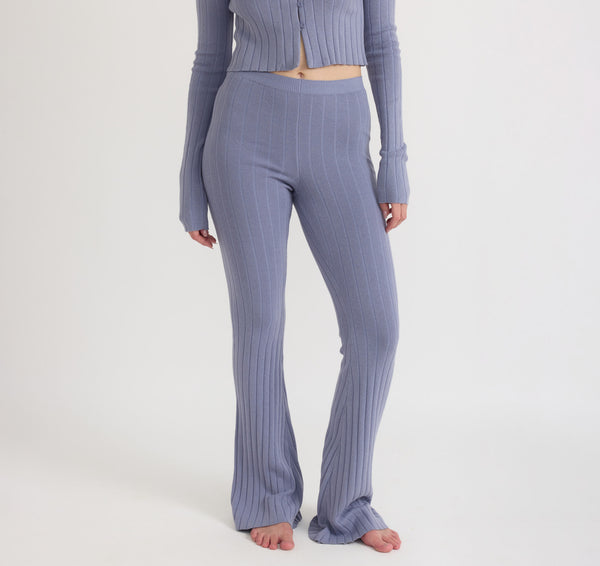 Organic Basics Soft Knit Rib High-Rise Flare Pants Silver Mist