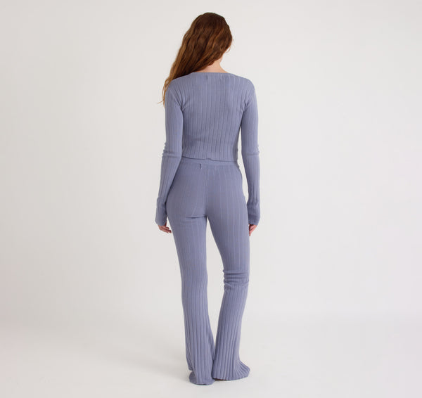 Organic Basics Soft Knit Rib High-Rise Flare Pants Silver Mist