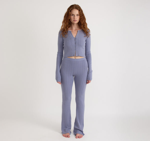 organic basics Soft Knit Rib High-Rise Flare Pants Silver Mist