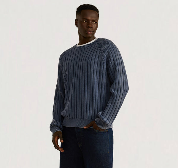 Organic Basics Soft Knit Rib Raglan Sweater Vintage Midnight Blue