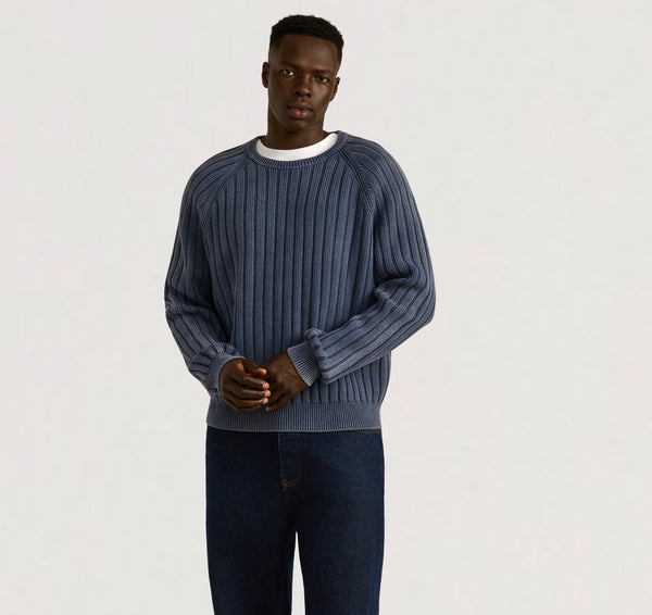 organic basics Soft Knit Rib Raglan Sweater Vintage Midnight Blue