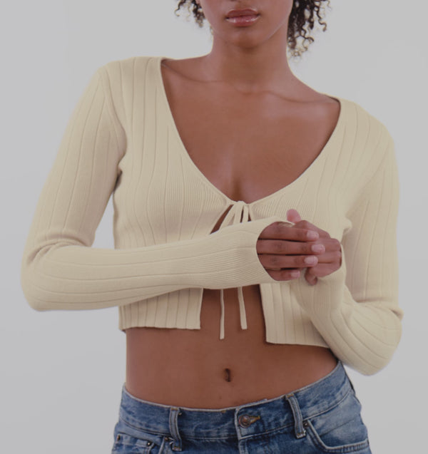 Organic Basics Soft Knit Rib Tie Cardigan Sandstone