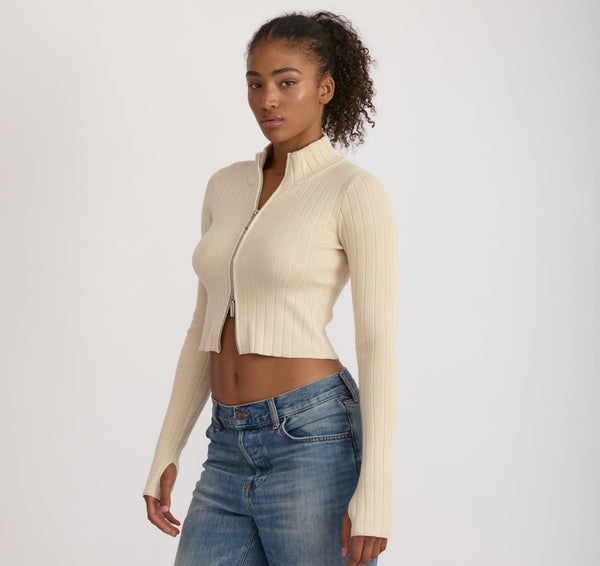 Organic Basics Soft Knit Rib Track Jacket Sandstone