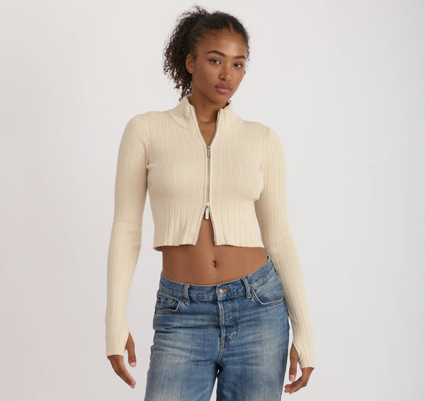 organic basics Soft Knit Rib Track Jacket Sandstone