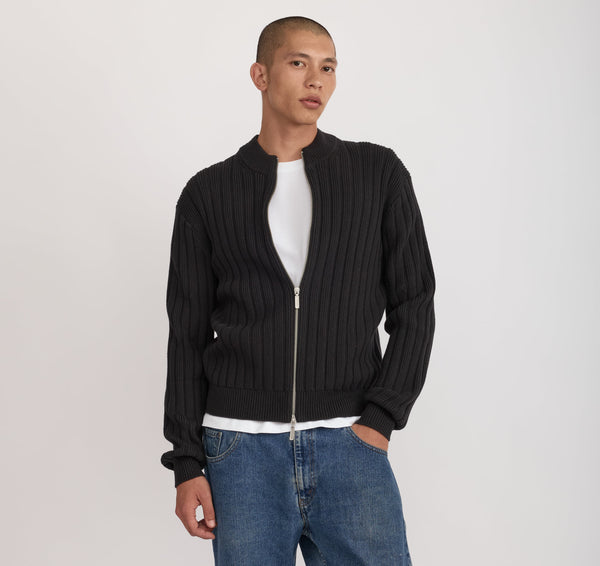 Organic Basics Soft Knit Rib Zip Track Jacket Black