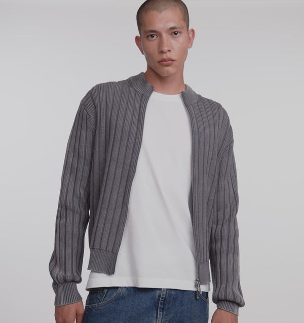 Organic Basics Soft Knit Rib Zip Track Jacket Vintage Slate