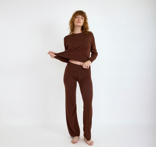 Organic Basics Soft Knit Straight Leg Pants Rich Brown