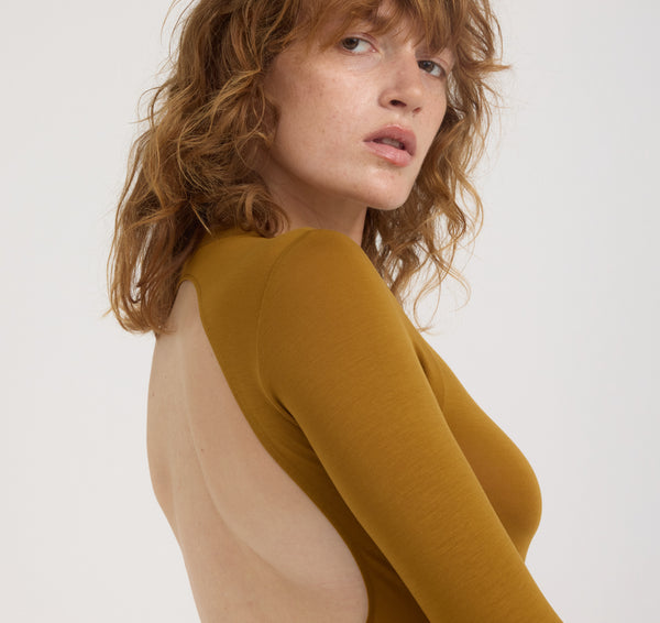 Organic Basics Soft Touch Veil Open Back Bodysuit Golden Clay