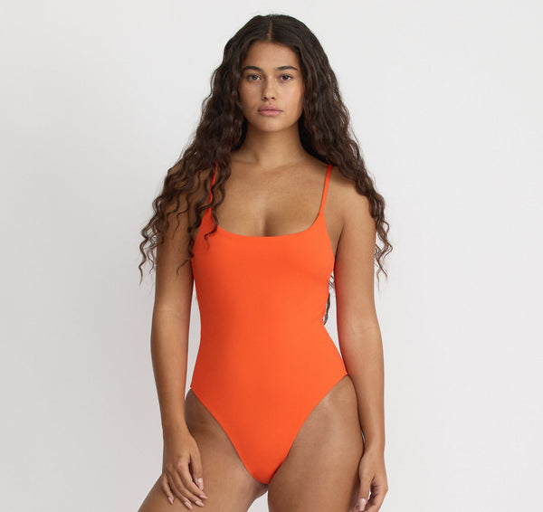 organic basics Swim Open Back One-Piece Blood Orange