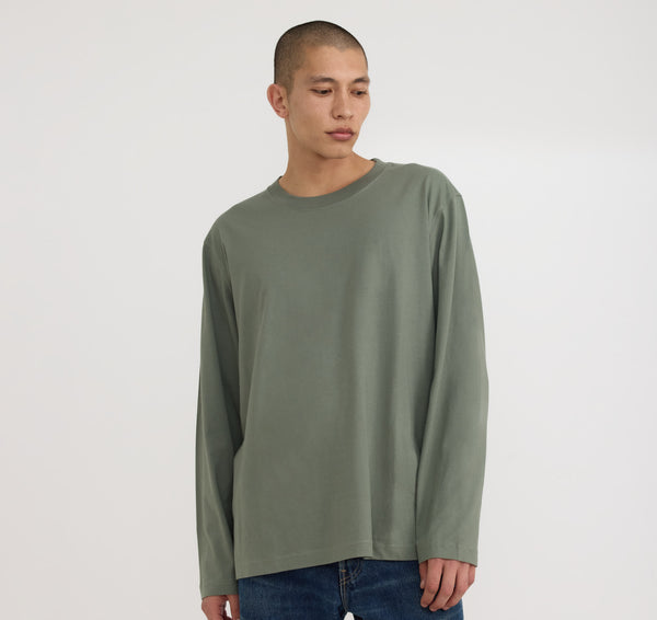 organic basics True Boxy Fit Long Sleeve Tee Seaweed