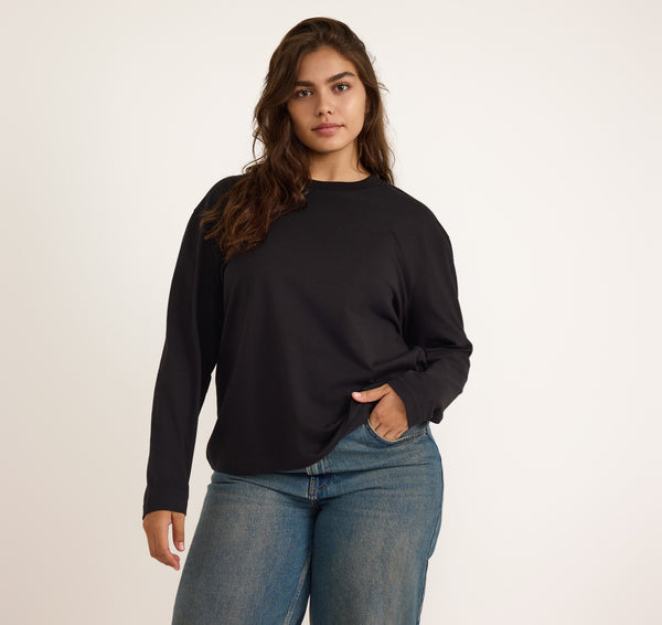 organic basics True Heavy Boxy Long Sleeve Tee Black