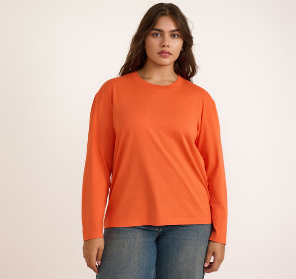 Organic Basics True Heavy Boxy Long Sleeve Tee Tangerine
