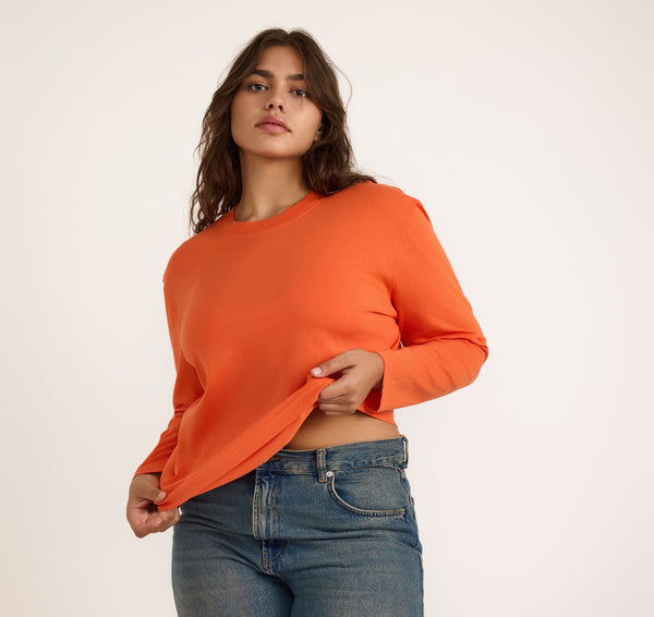 Organic Basics True Heavy Boxy Long Sleeve Tee Tangerine