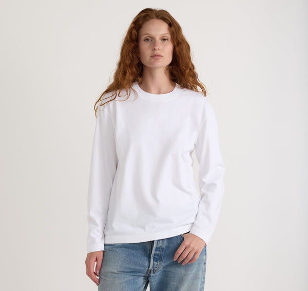 organic basics True Heavy Boxy Long Sleeve Tee White
