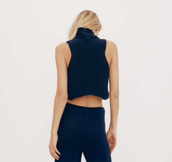 Organic Basics True Knit Sleeveless Turtleneck Navy