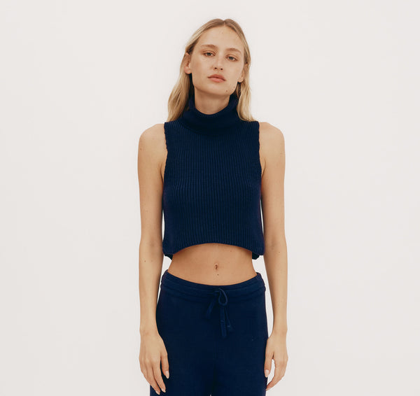Organic Basics True Knit Sleeveless Turtleneck Navy