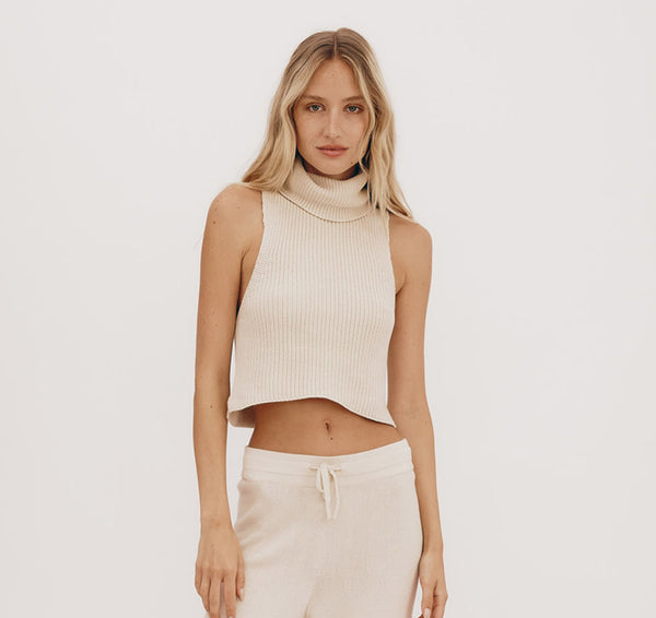 organic basics True Knit Sleeveless Turtleneck Soft Vanilla