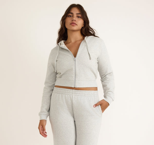 Organic Basics Weekend Crop Zip Hoodie Misty Grey Melange