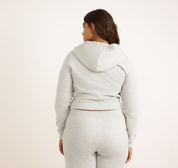 Organic Basics Weekend Crop Zip Hoodie Misty Grey Melange