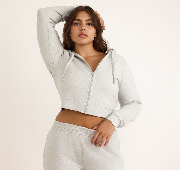 organic basics Weekend Crop Zip Hoodie Misty Grey Melange