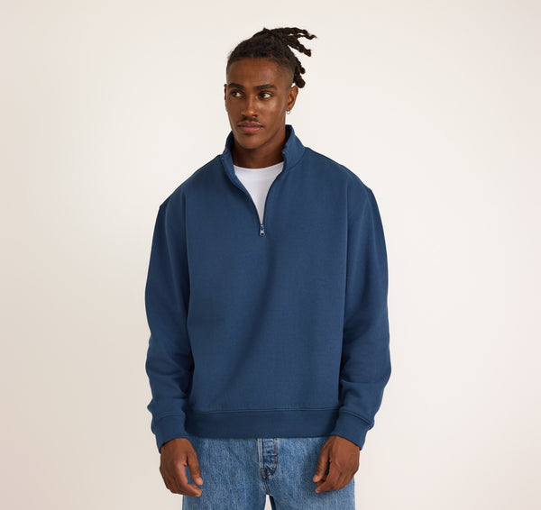 organic basics Weekend Half Zip Sweatshirt Midnight Blue