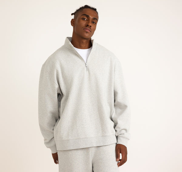 organic basics Weekend Half Zip Sweatshirt Misty Grey Melange