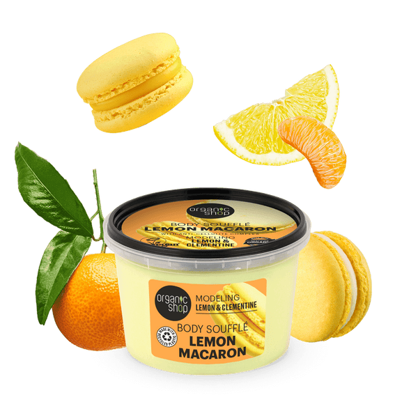 organic shop Lemon Macaron Body Souffle. Modeling. Lemon & Clementine