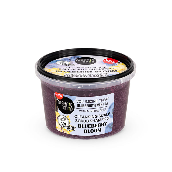 organic shop Salt Scrub Shampoo. Blueberry Bloom. Volumizing Treat. Blueberry & Vanilla