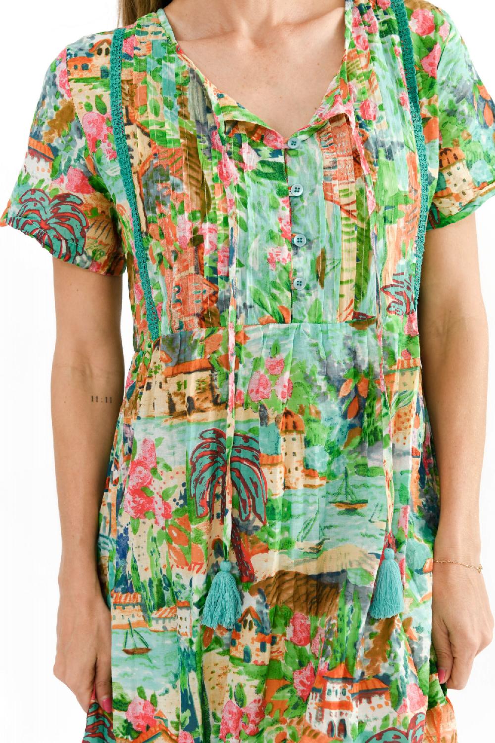 Oriëntique Colette V Neck Tassel Dress