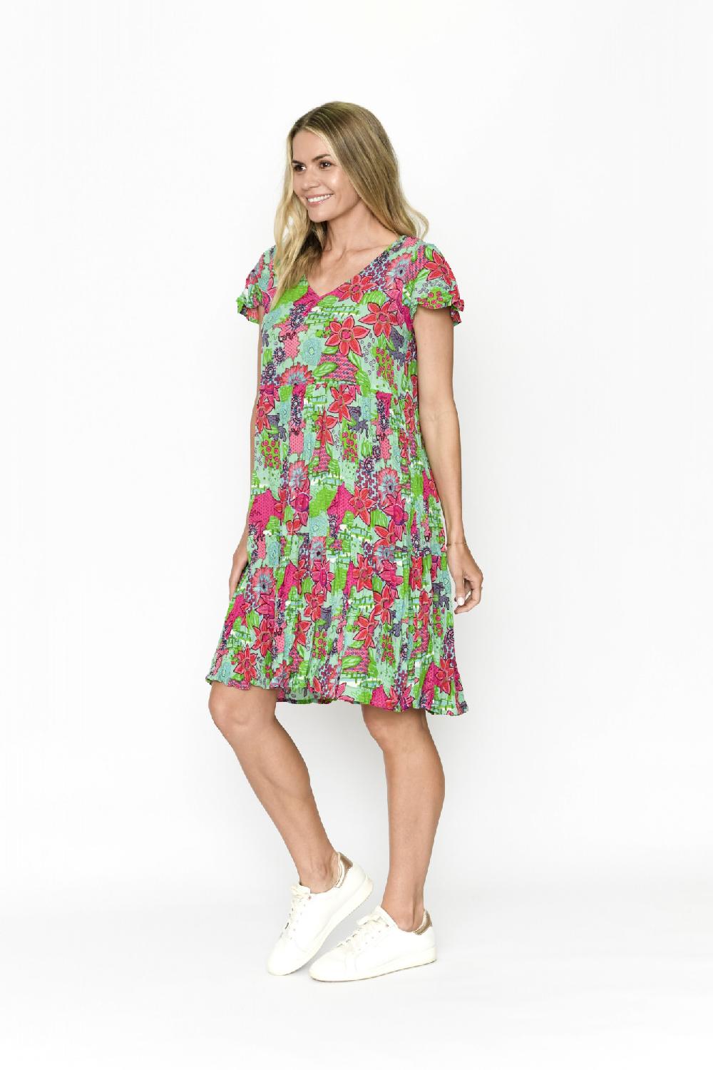 Oriëntique Kimberly Dress V Neck Short Sleeve