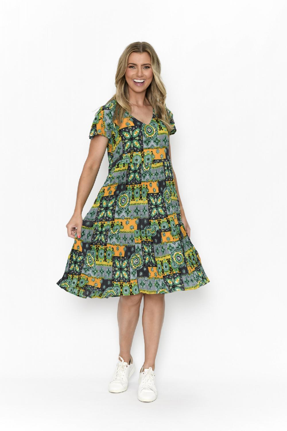 oriëntique Kimberly Dress V Neck Short Sleeve