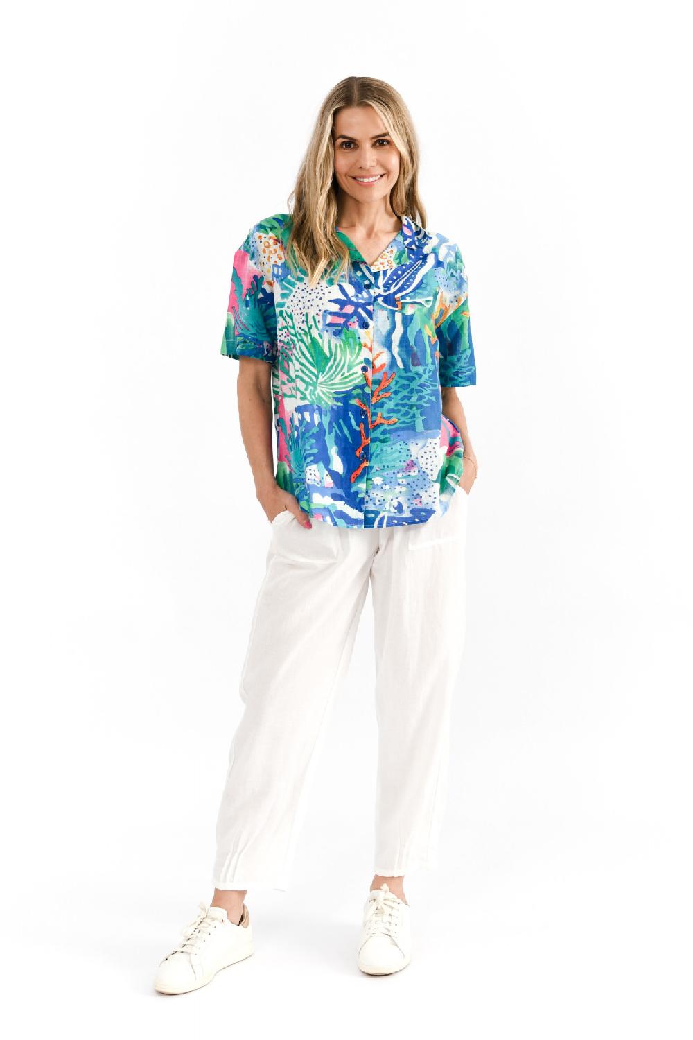 oriëntique Margot Collared Short Sleeve Top