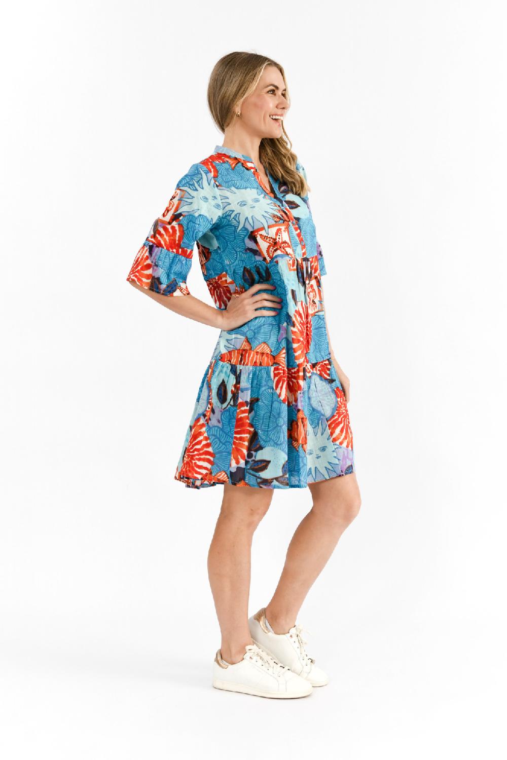 Oriëntique Maya Button V Neck Layer Dress